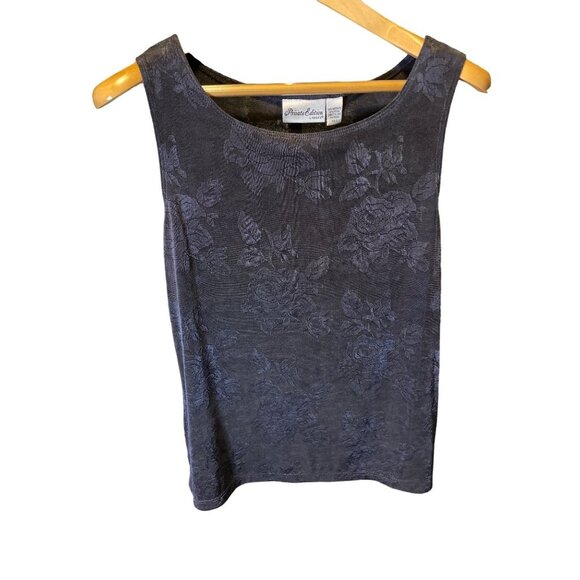 Private Edition Black Floral Patterned Sleeveless Round Neck Top Sz L - Picture 1 of 6